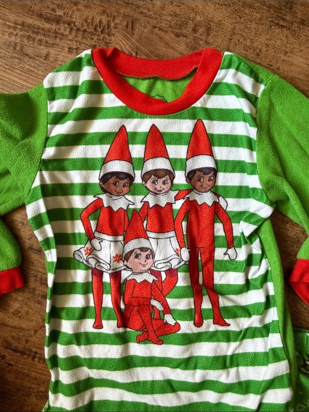 Kids Green Elf Stripe Pajama Set with Candy Cane Print